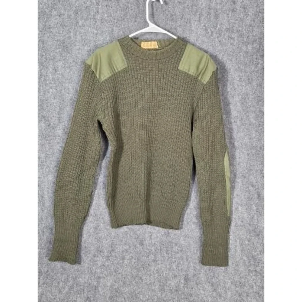 VTG USMC US Marine Corps Mens Wool Sweater Size M Olive Green Military Patches‎